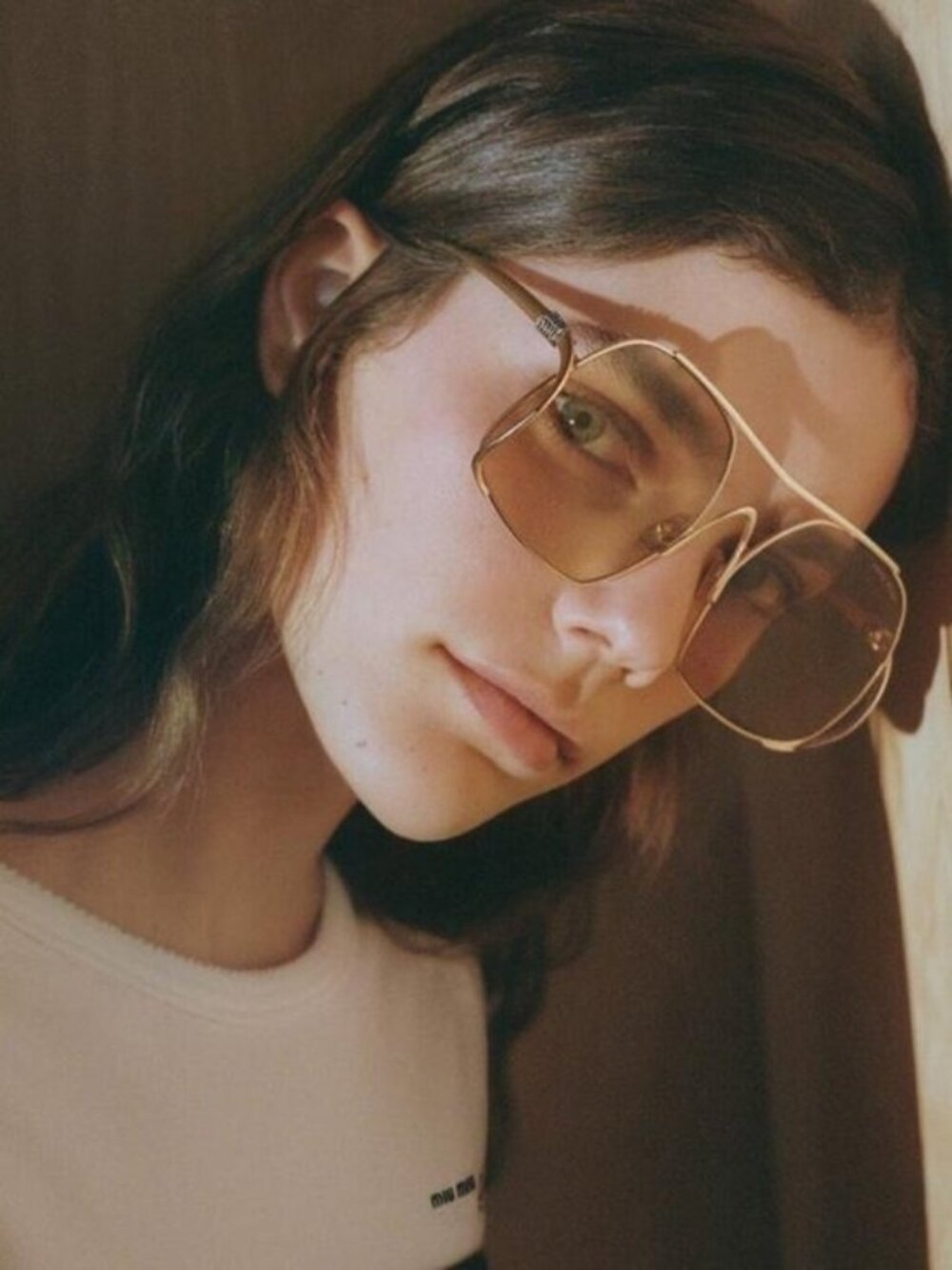 Miu Miu MUA55S 5AK10R Sunglasses Gold Geometric Frame, Yellow Lenses